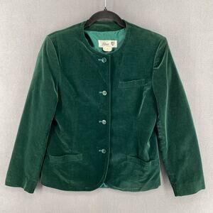 Vtg Filenes Green Velvet Button Down Coat Jacket Womens? Mens? 14 Lined Pockets